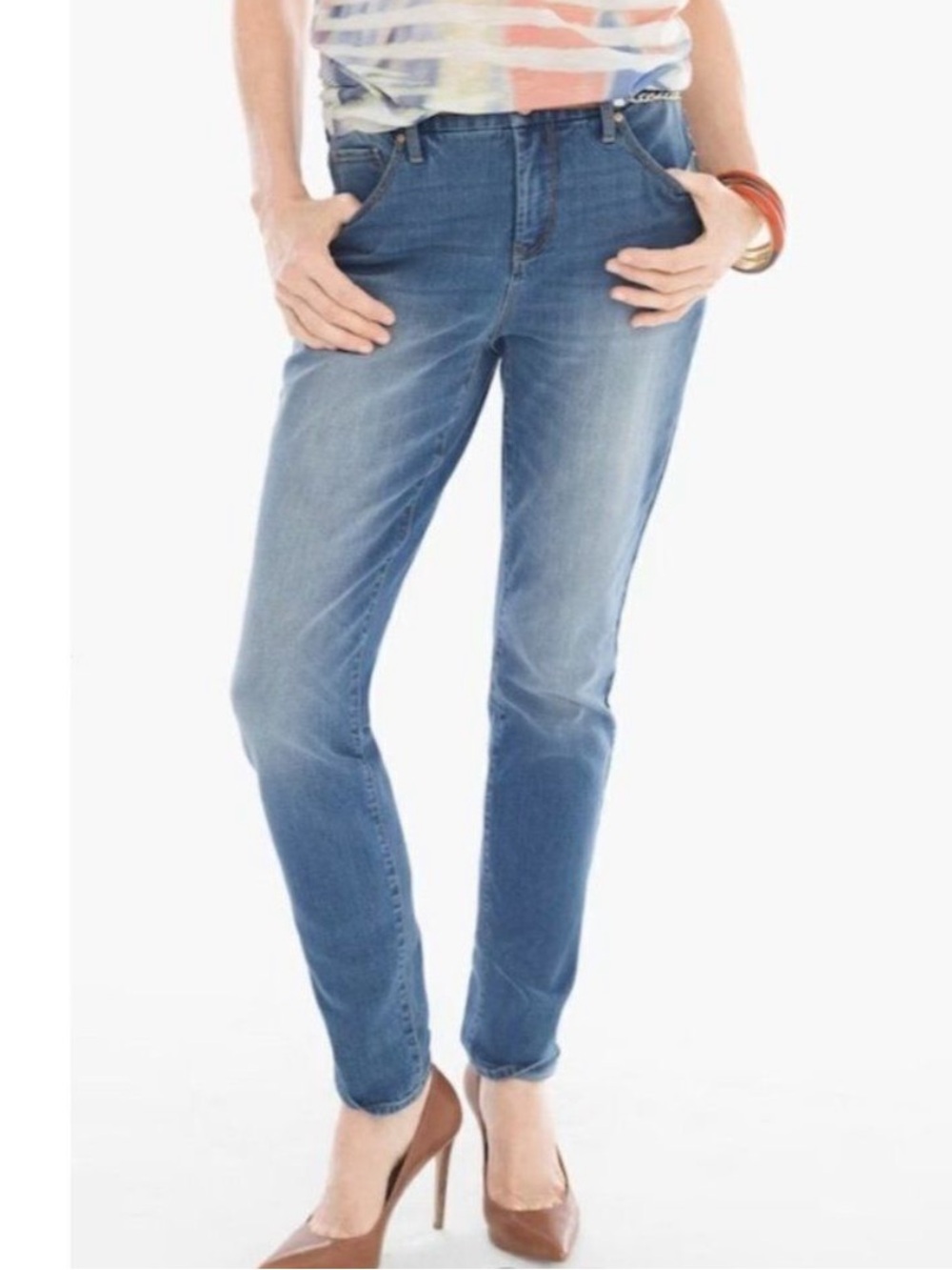 Chico's So Slimming Girlfriend Slim Leg Ankle Jeans Blue Denim Size 16 / 3